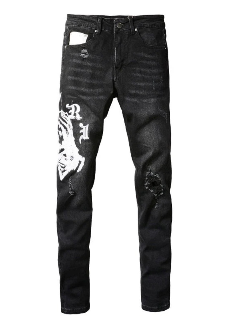 AMIRI Black Skinny Jeans with White Graphic Detailing - Men's